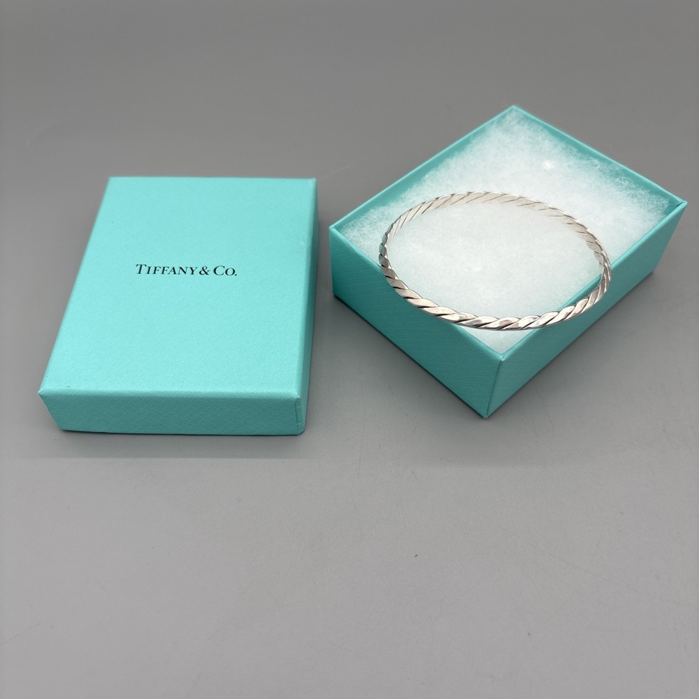 TIFFANY & CO. Vintage‎ Narrow Twisted Rope Bangle Bracelet 925 Sterling w/Box - Picture 2 of 7